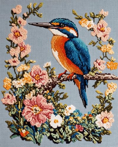 Kit de point de croix avec perles 9CT d'oiseaux et fleurs ensemble de broderie bricolage 60x80cm