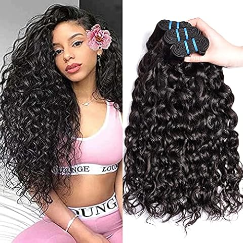 Brazilian Water Wave Human Hair Bunldes Exteniosns 3 Bunldes 12 14 16 inch for Black Women Msgem 9A Wet and Wavy Human Hair Bunldes Unprocessed Virgin Hair Weaves Extensions Natural Color Cover
