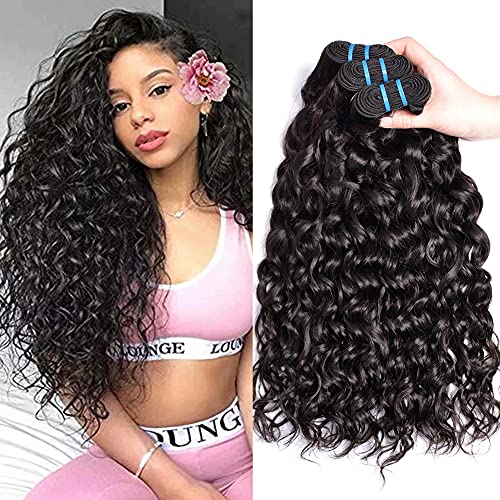 Water Wave Human Hair Bundles 3 Bundles Wet and Wavy Human Hair 20 22 24 Inch for Black Women MSGEM 9A Unprocessed Brazilian Virgin Human Hair Extensions Natural Color