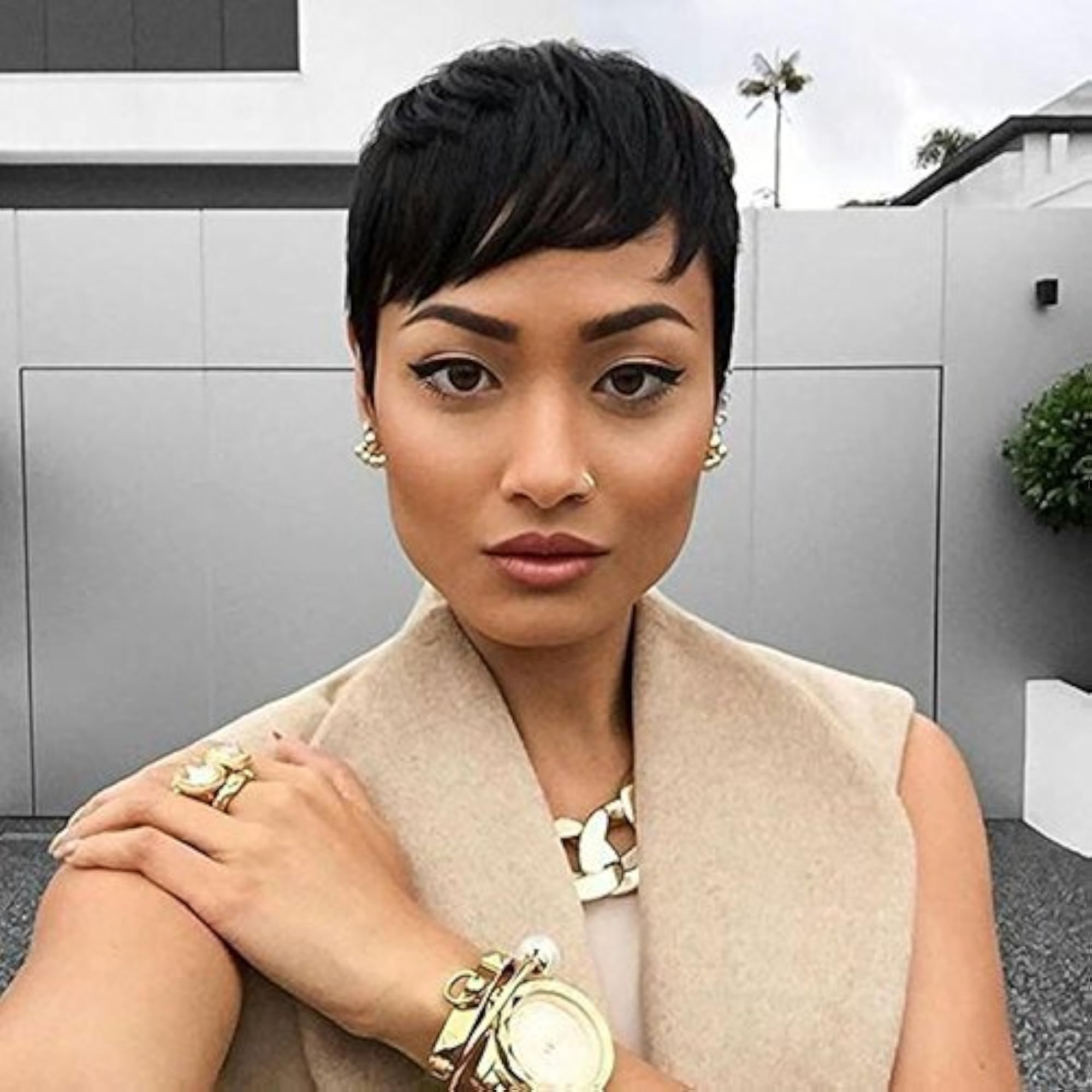 Women's Short Pixie Cut Synthetic Wig, Natural Color