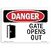 SignMission OSHA Danger Sign - Gate Opens Out | Aluminum Sign | Protect Your Business, Construction Site, Warehouse & Shop Area | ?Made in The USA, Landscape, 10" X 7" Aluminum (OS-DS-A-710-L-1722)