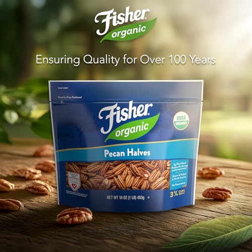 Image of Fisher Organic Pecans Halves, 16 oz Resealable Bag, Raw Pecans