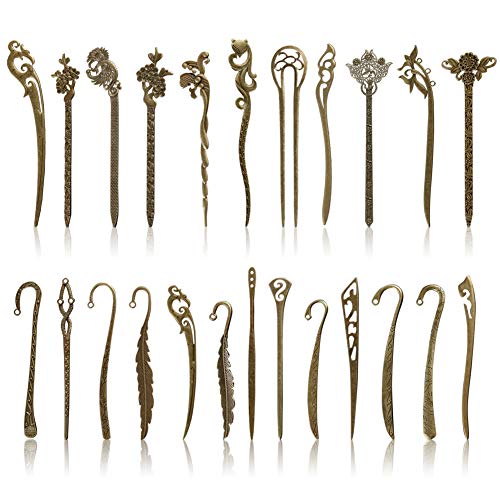 24 Pieces Chinese Hair Sticks Handmade Vintage Women Girl Hair Chopstick Bronze