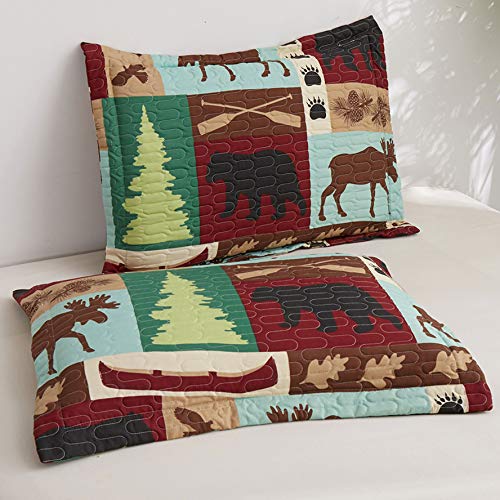 Oliven Lightweight Summer Lodge Moose Bear Quilt Set King Size Rustic Cabin Bedspreads Christmas Tree Eagle Bear Paw Pine Cones Printed Coverlet Soft Blanket Set with 2 King Pillow Shams - Thumbnail 3