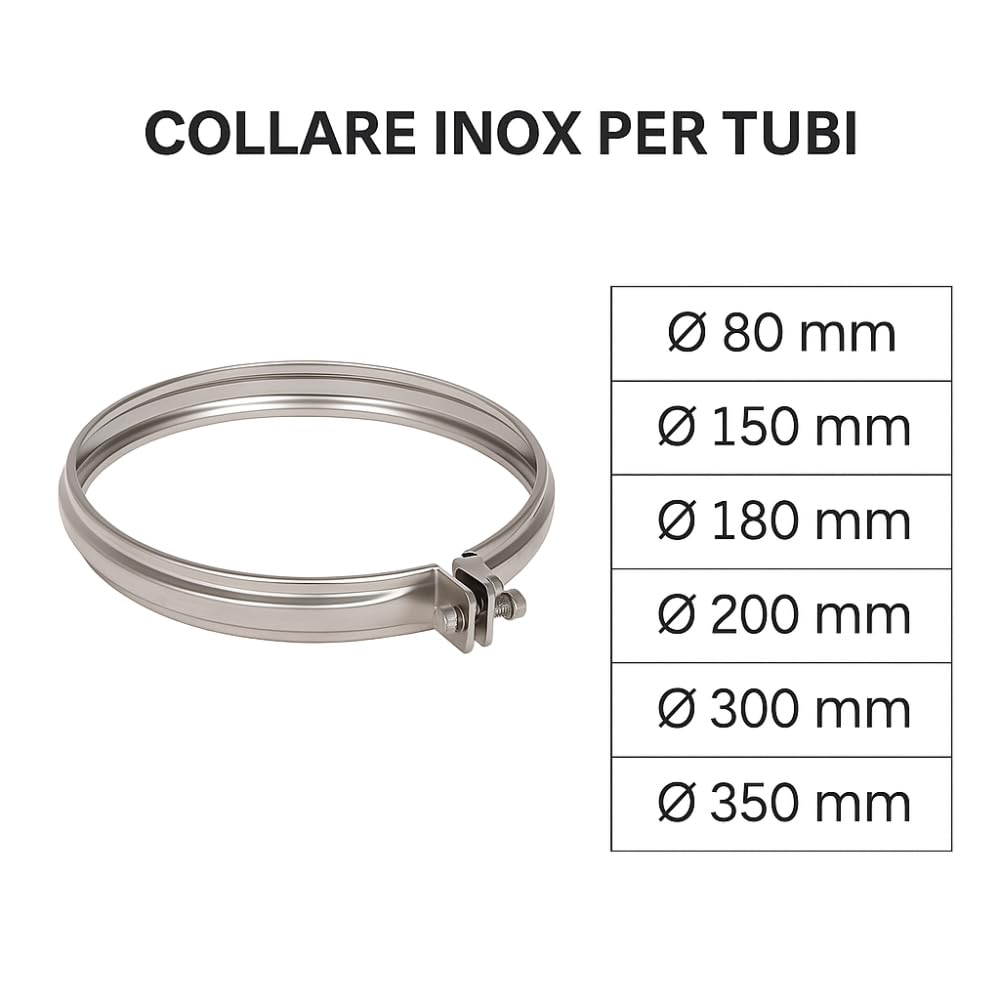 FORTUNATO Fascetta Bloccaggio Monoparete Acciaio Inox Canna Fumaria Serraggio Tubature Giunzioni Stringitubo Collari (Ø 300 mm)