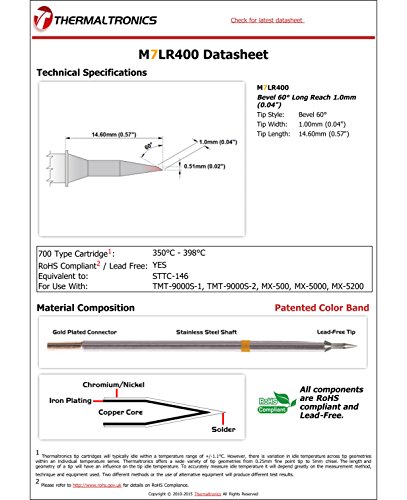 Image of Thermaltronics M7LR400 Bevel 60deg Long Reach 1.0mm (0.04in) interchangeable for Metcal STTC-146
