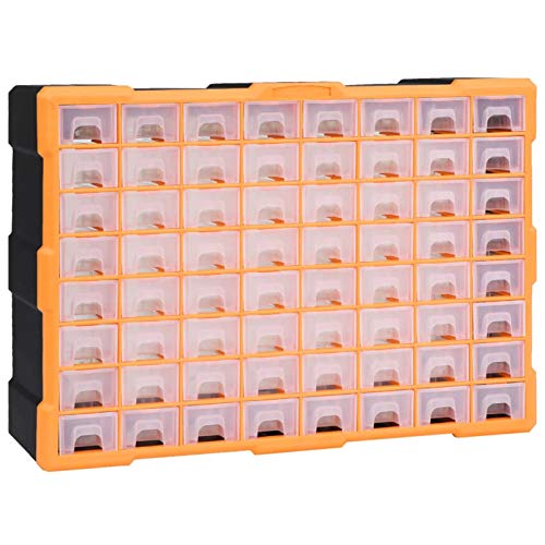 qohoio 147579 Multi-drawer Organiser with 64 Drawers 52x16x37.5 cm DIY Tool Bits Storage Organiser Unit - Workshop Parts Craft Box Cabinet
