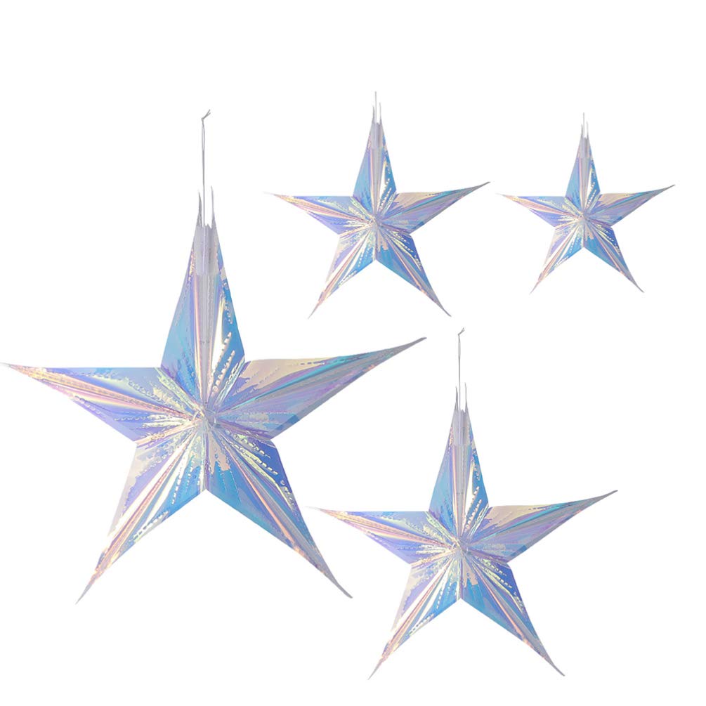 Sponsored Ad – 4pcs Christmas Iridescent Star Decoration, 15+30+40+60cm Holographic Star Ceiling Decorative Ornaments, Holiday Hanging Lamp, Christmas Party Supplies