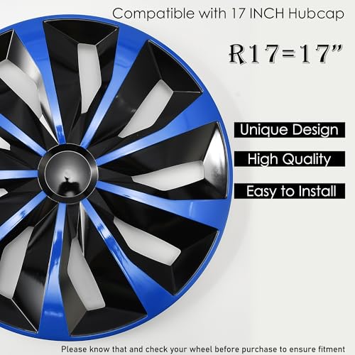 Image of Black with Blue Hubcap Wheel Cover Replacement Kit 17 inch Hub Caps Wheel Rim Cover Car Exterior Accessories Pack of 4, 17 Inches