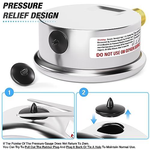 Image of MEANLIN MEASURE -30inHG~100Psi Stainless Steel 1 /4 inch NPT 2.5 inch FACE DIAL Vacuum Pressure Gauge, Lower Mount, with 1 /2 inch NPT and 3 /8 inch NPT Hex Bushing