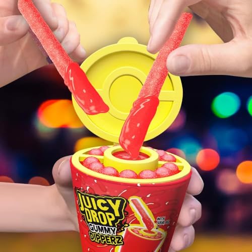 Juicy Drop Gummy Dipperz (x8 Pots | 2 flavours | Raspberry | Strawberry | Dip N Stix)