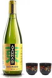 Kit Saquê Japonês Azuma Kirin Sake Dourado 740 Ml + 02 Copos Guinomi (Copo Flor Sakura)