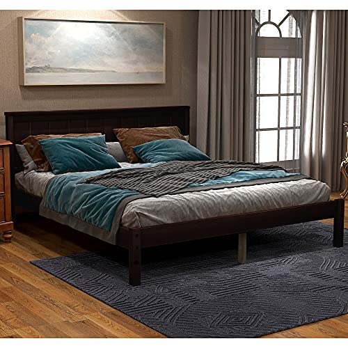 Wood Full Platform Bed Frame with Headboard, WeYoung Full Size Bed Frame / Mattress Foundation with Strong Wooden Slats and Support Legs, No Box Spring Needed, 300 LBS Weight Capacity (Espresso,Full)