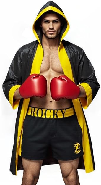 Adult Satin Mens American Flag Boxing Costume Balboa Boxer US Stars and Stripes Hooded Robe with Shorts