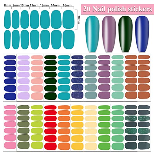 Wokoto 20 Sheets Mutiple Solid Color Nail Wraps Full Cover Nail Stickers For Women Nail Art Polish Stickers Gel Nail Strips Stickers For Nails Stick On Nail Polish Strips Vivid Nail Gel Strips Set #TOP1