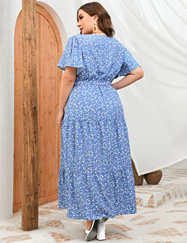 Image of ShopWonder Womens Plus Size V Neck Wrap Maxi Dress High Waist Ruffle Summer Casual Dress with Belt