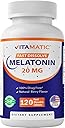Vitamatic Melatonin 20 mg Tablets | Vegetarian, Non-GMO, Gluten Free | HIGH Potency 20 MG | Natural Berry Flavor 120 Tablets