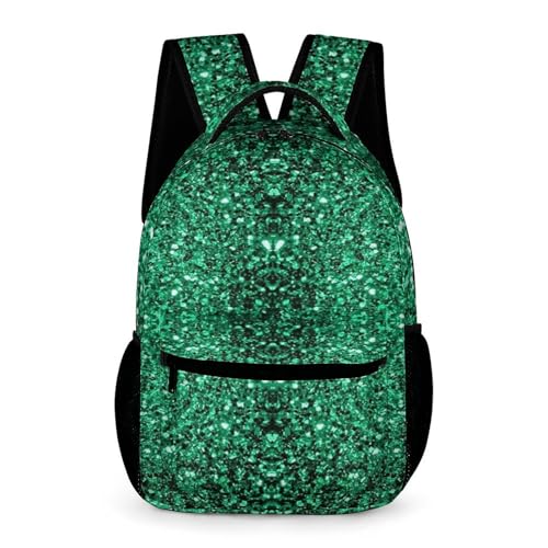Beautiful Emerald Green Glitter Sparkles Cute Backpack Travel Daypack Lightweight Back Pack with Pockets
