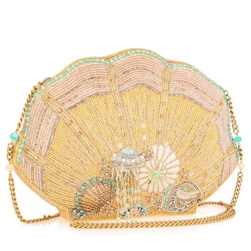 Image of Mary Frances Ebb & Flow Beaded Seashell Crossbody Clutch Handbag, Multi