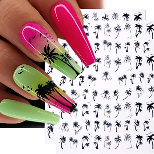 Summer Coconut Tree Nail Art Stickers Decals Palm Tree Design 3D Nail Stickers 6Pcs Tropical Style Designer Nail Decals For Acrylic Nail Art Decorations Supplies Manicure Diy Nail Art Decor Accessories #TOP23