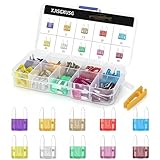 XJlSGXUSG 100 Pcs Mini fuses Kit, Blade Fuse Assortment Kit(3A/5A/7.5A/10A/15A/20A/25A/30A/35A/40A) (with Puller Tool) for Car, Marine, Truck, RV Fuse Replacement