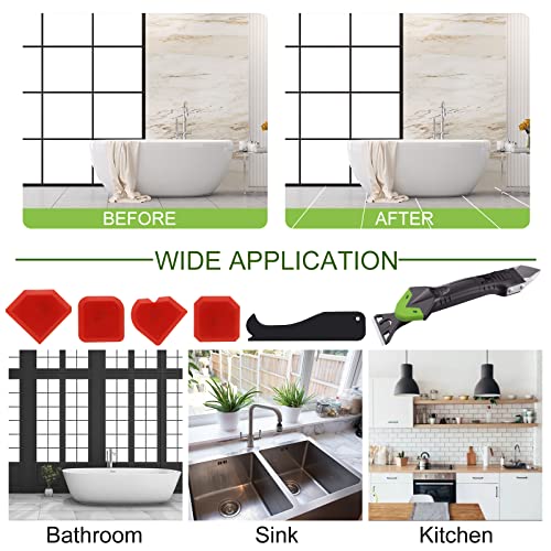 5-in-1 siliconen afdichtgereedschap van hoogwaardig roestvrij staal, afdichtmiddel, voegenschraper, hergebruiken en vervangen van 5 siliconen pads, voor keuken, badkamer, raam, gootsteen - Afbeelding 7