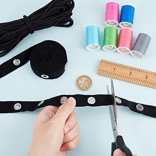 BENECREAT 3 Yard/2.74M 20mm Wide Black Cotton Grommet Eyelet Twill Tape Trim with 10Yards/9M 3mm Round Polyester Braided Ribbons for Sewing Crafts Making - Image 3