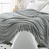 KASENTEX King Size Chenille Throw Blanket for Bed, Lightweight Cozy Knitted Decorative Throw Blankets with Fringe Tassel for Couch Chair Camping Gift, Large Summer Blanket 108x90in Grey