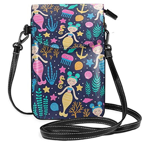 Preisvergleich Produktbild Meerjungfrau Seepferdchen kleine Crossbody Handy Geldbörse Tasche Smartphone Geldbörse Geldbörse mit abnehmbarem Gurt