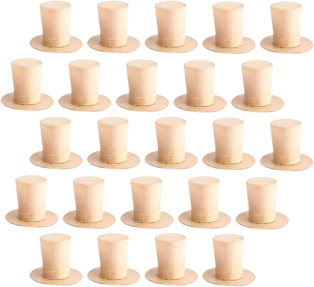 Factory Direct Craft Pack of 24 Paper Mache Caroler Hats Papier Mache Snowman Top Hats for Christmas Holiday Crafts, 4th of July Uncle Sam or St. Patrick's Day Decorations (2-1/2" H x 3-3/8" Dia)