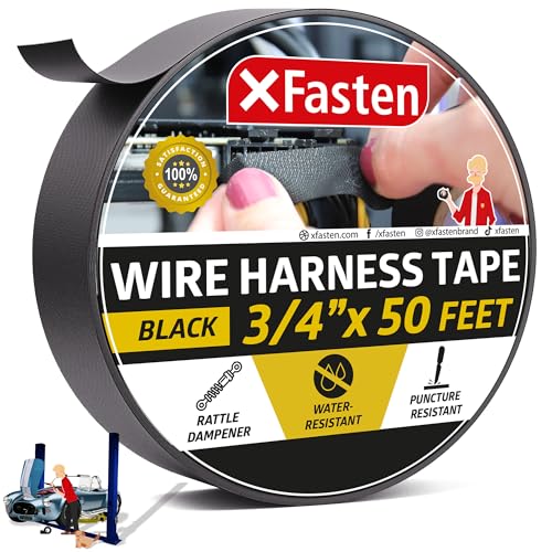 XFasten Wire Harness Tape 3/4 Inch x 50ft Cloth Tape | High Temp Fabric Tape | Cloth Electrical Tape | Felt Tape | Friction Tape | Flat Wire Tape Automotive Wire Loom Tape Screen Wire Tape