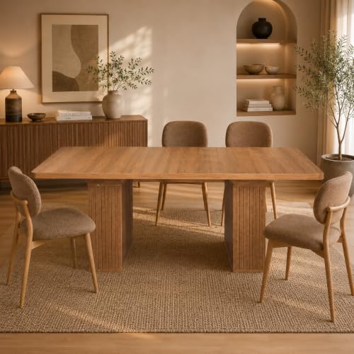 Image of Extendable Dining Table with Hidden Butterfly Leaf & Fluted Storage Legs | 63 inch-78.74 inch Wooden Expandable Table, Modern Farmhouse, Seats 4-8 People, Space Saving for Apartment Kitchen Living Room, Brown