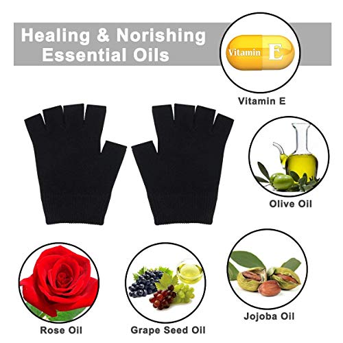 Fingerless Moisturizing Gloves For Dry Hand - Silicone Gel Infused Lotion Spa Glove For Eczema Hand Skin Care Overnight Treatment | Healing Repair Cracked Finger Aloe Moisturizer Gloves For Adult #TOP2