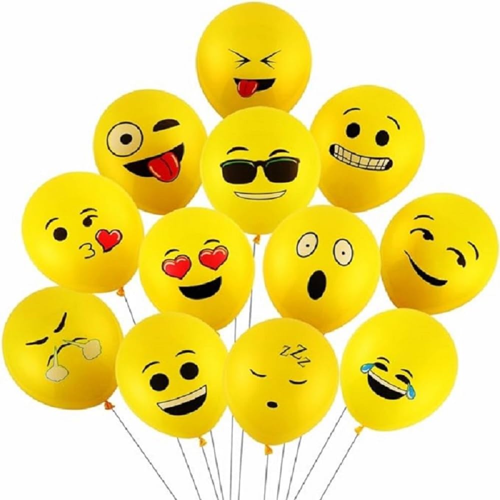 50 Ct 12 inches Smile Printed Balloons Cartoon Happy Birthday Party Fun Emotion Smiley Face Balloon Decorations (Yellow Fun Balloons)