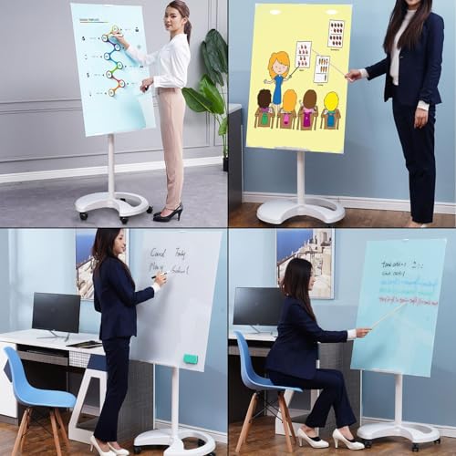 Mobilna tablica magnetyczna na kółkach, regulowana wysokość i kąt, tablica suchościeralna ze stojakiem, przenośna tablica zwijana (różowa, 60 x 90 cm)