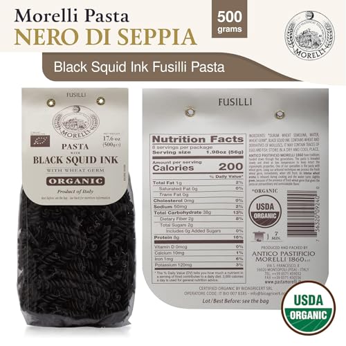 image for Morelli Squid Ink Black Pasta Noodles Fusilli (Rotini) - Organic Itali