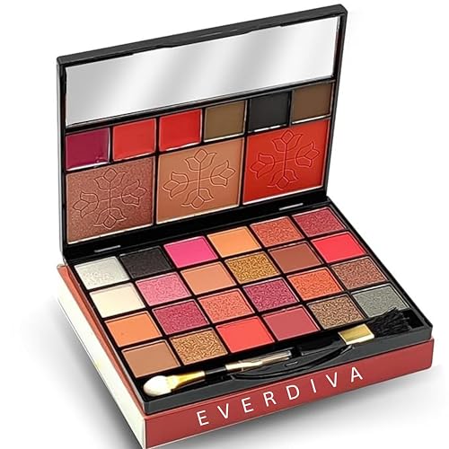 Image of All-in-One Makeup Kit with Mirror | 24 Eyeshadow Palette with Brush, 3 Eyebrow Powder, 3 Lip Gloss, Blush, Contour & Highlighter Palette | Complete Cosmetic Set for Girls & Women