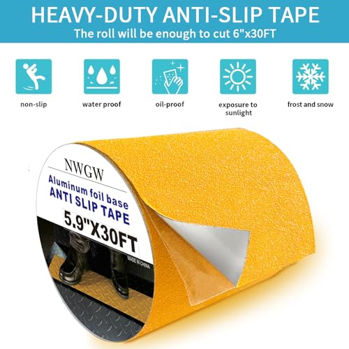 Image of Aluminum Foil Anti Slip Tape 6 inch x30FT Yellow Heavy Duty Aluminum Tape for Stairs Grip, Outdoor & Indoor Safety, Waterproof Non-Slip Traction Tape for Steps, Bathroom, Pool, Walkways