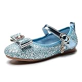  Eleasica Zapatos Planos con Adorno de Punta de Lazo de Piedra Brillante para Vestido de Princesa Zapatillas Colores Azul, Rosa, Plata Calzado para niña Infantil de 3 a 12 años, tamaño 24-34
