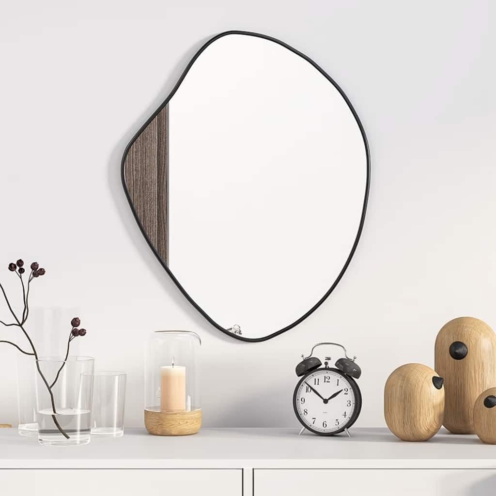 Espejo de pared negro 50 x 40 cm, espejo cosmético con marco de PVC para montaje en pared, espejo de cristal transparente para dormitorio, pasillo, salón o baño