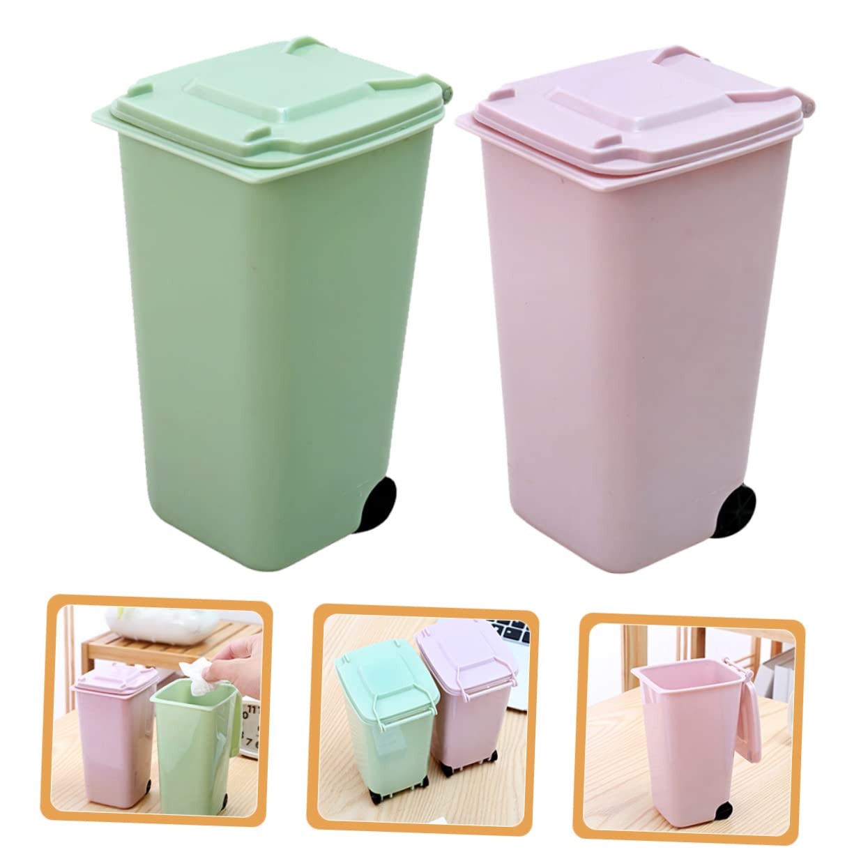 OFFSCH 2pcs Mini Trash Can Garbage Can for Kitchen Desk Trash Can Pink Kitchen Pink with Lid Small Bin Small Trash Bin Trashcan Mini Trashcan Litter - Image 2