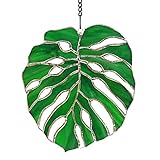Tuitessine Monstera Suncatcher Stained Glass Leaf Exotic Jungle Tropical Decor Window Wall Hanging Home Decor Green Nature Ornament Glass Panel Birthday Gift for Grandma Plant Lovers 7.5 * 6.5β
