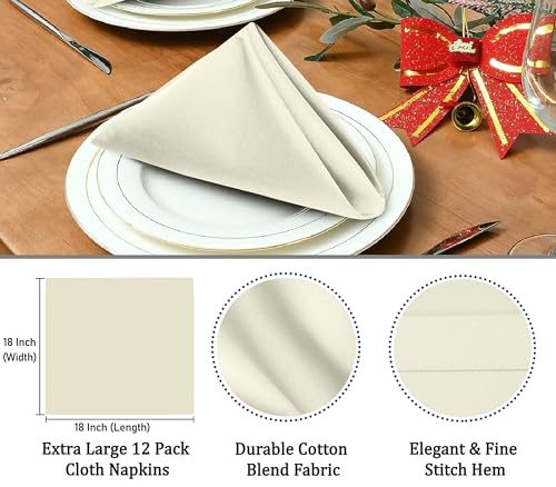 Image of Ruvanti Cloth Napkins Set of 4, 18x18 Inches Napkins Cloth Washable, Soft, Durable, Absorbent, Cotton Blend. Table Dinner Napkins Cloth for Hotel, Lunch, Restaurant, Wedding Parties - Ivory