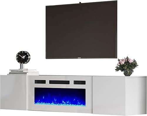 Miniatura 8 de AMERLIFE Soporte de TV flotante con chimenea eléctrica de 36 pulgadas, acabado brillante, centro de entretenimiento con chimenea con almacenamiento
