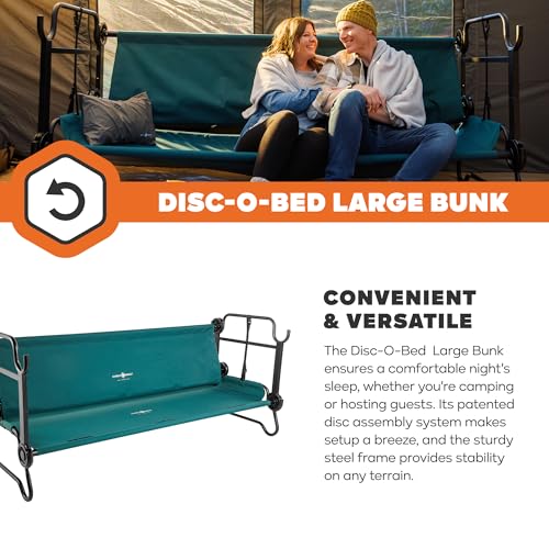Image of Disc-O-Bed Portable Cam-O-Bunk Bed Large 2 Adult Sleeping Cot for Camping, Green