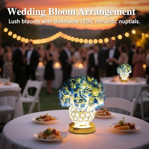 Image of 3 Color Artificial Blue Hydrangea Flower Lamp Night Light Desk Lamp for Bedroom Bar Coffee Shop Living Room Decor, Ideal Gifts for Women Mom Wife Friend Birthday Christmas Mothers Valentines Day