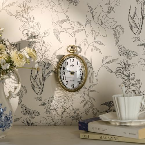 Reloj de pared ovalado pequeño vintage dorado silencioso analógico miniatura 3