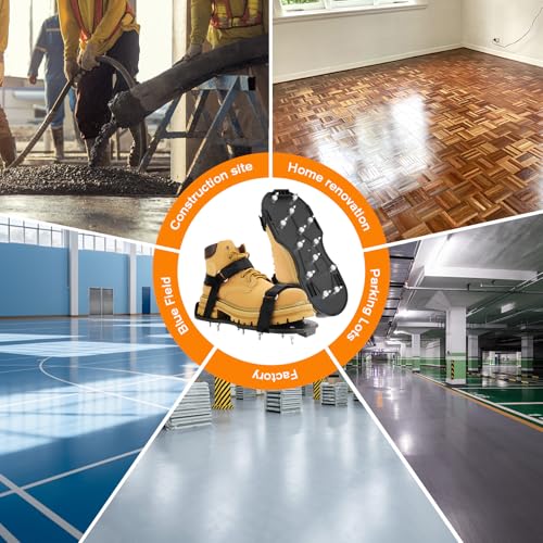 Image of Epoxy Floor Spiked Shoes Fully Assembled Gunite Spiked Shoes with 3 /4 inch Short Spikes for Garage Floor Epoxy, Overlays, Cover Installation, Large 2 Pair