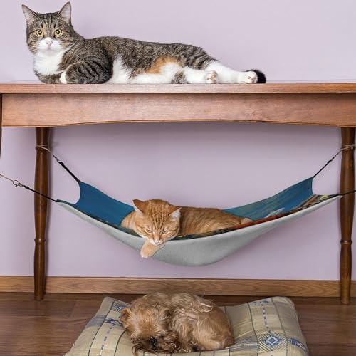 Hamac à suspendre pour chat bleu à dauphins, lit doux petits animaux