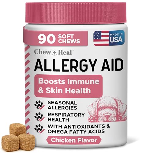 Dog Allergy Chews - 90 Delicious Soft Chew Treats - Anti Itch Allergy Relief for Dogs and Cats - Boosts Immune System, Promotes Skin Health - Seasonal Treatment for Pets - Made in The USA